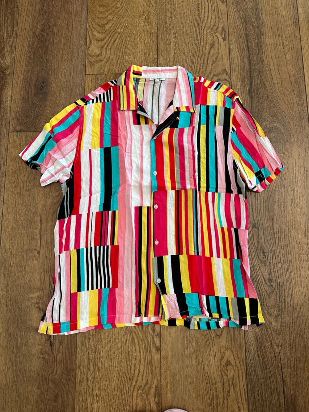 Fashion Nova Multicolor Vertical & Patchwork Stripe Button-Up Shirt